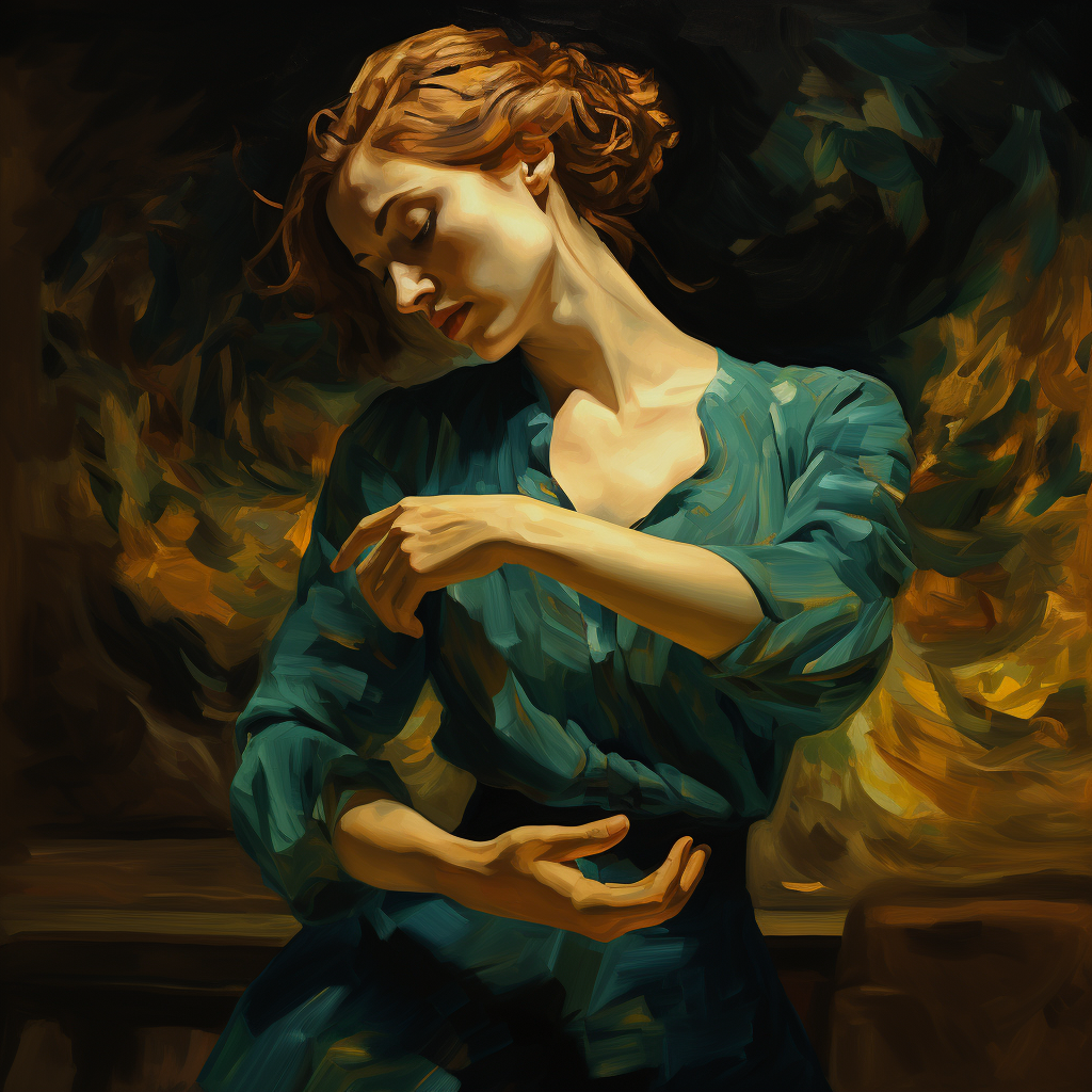 A_woman_with_hand_movements_Van_Gogh_style